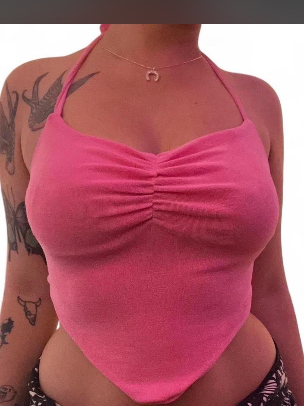Dolls Kill Hot Pink Ruched Halter Camisole